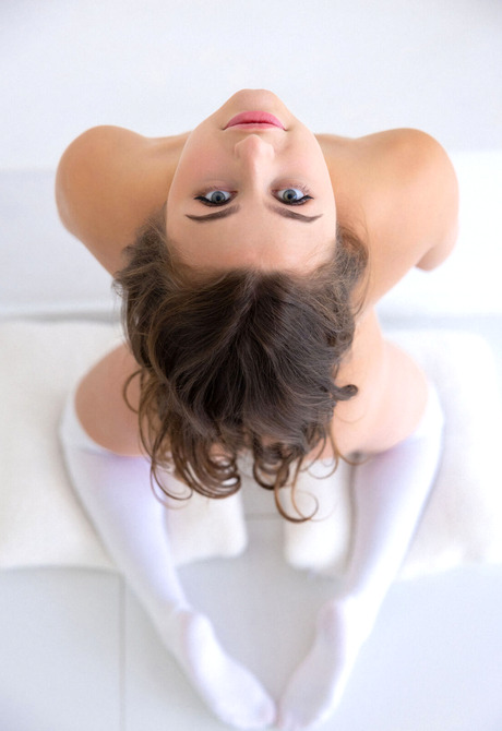 Flexible brunette babe Jane Devis wears white knee socks while showing off perfect sexy ass - 14 of 16