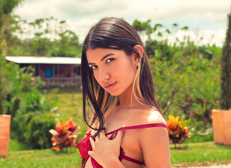 Petite Columbian teen Cristian Padilla showing fit naked body poolside - 2 of 16