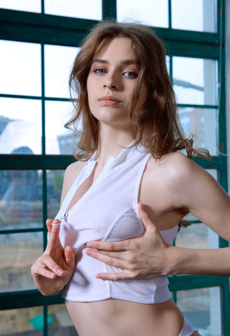 Slender erotic nude Olivia Lust peeling off panties and teasing - 2 of 16