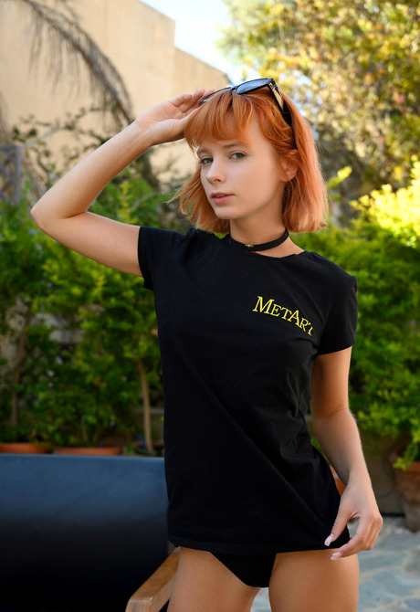 Hot redhead teen Marta Gromova removes bikini nad poses naked in high heels