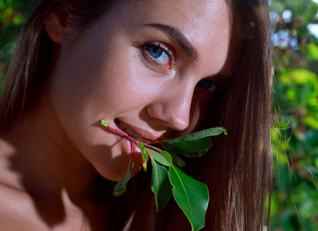 Brunette babe Georgia Strips swimsuit to display perky tits with tan lines - 12 of 16