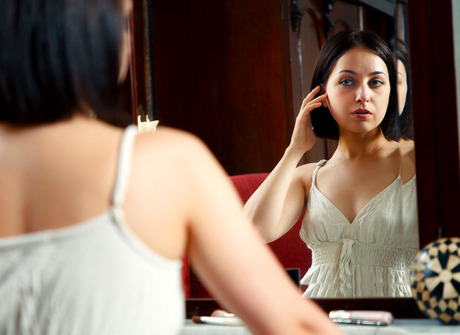 Gorgeous petite teen Alin Luxe undressing and teasing naked