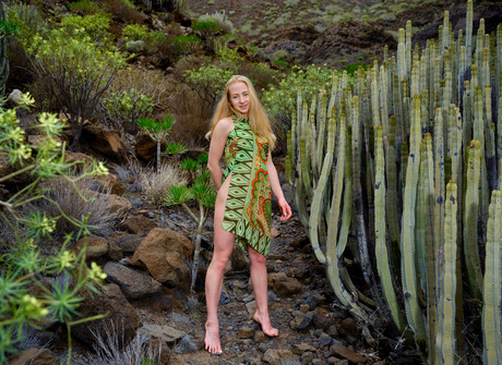 Naughty blonde babe Alice Blue reveals everything while posing naked outdoors among cacti - 1 of 16