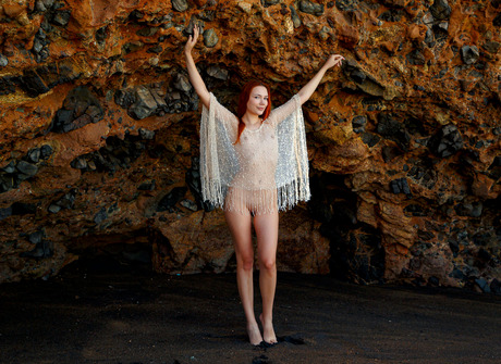 Small breasted redhead model Janey teasing in outdoor beach nudes - 2 of 16